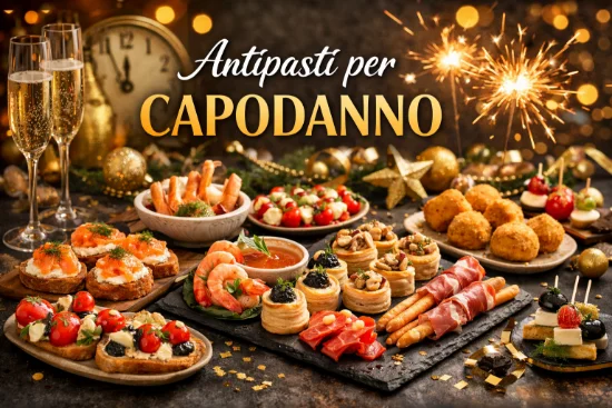Antipasti di Capodanno disposti su una tavola per il cenone