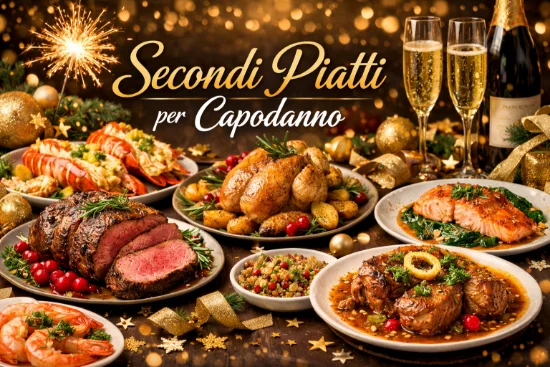 Tavola con proposte di piatti festivi per Capodanno